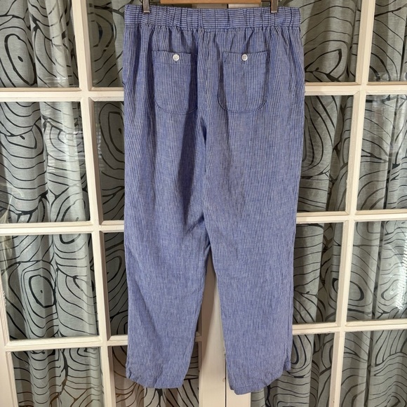 LL Bean Favorite Fit 12 Blue White Stripe Linen Lagenlook Elas Waistband Pants - Picture 3 of 8